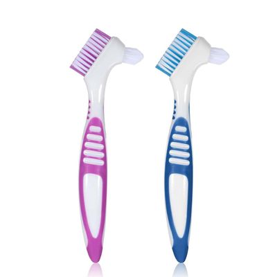 2 Pcs Denture Brush Set, Portable Retainer Cleaning Toothbrush with Double Bristle Head, Ideal for Cleaning False Teeth, Mouth Guards, and Retainers, Easy Oral Appliance Care for Daily Use