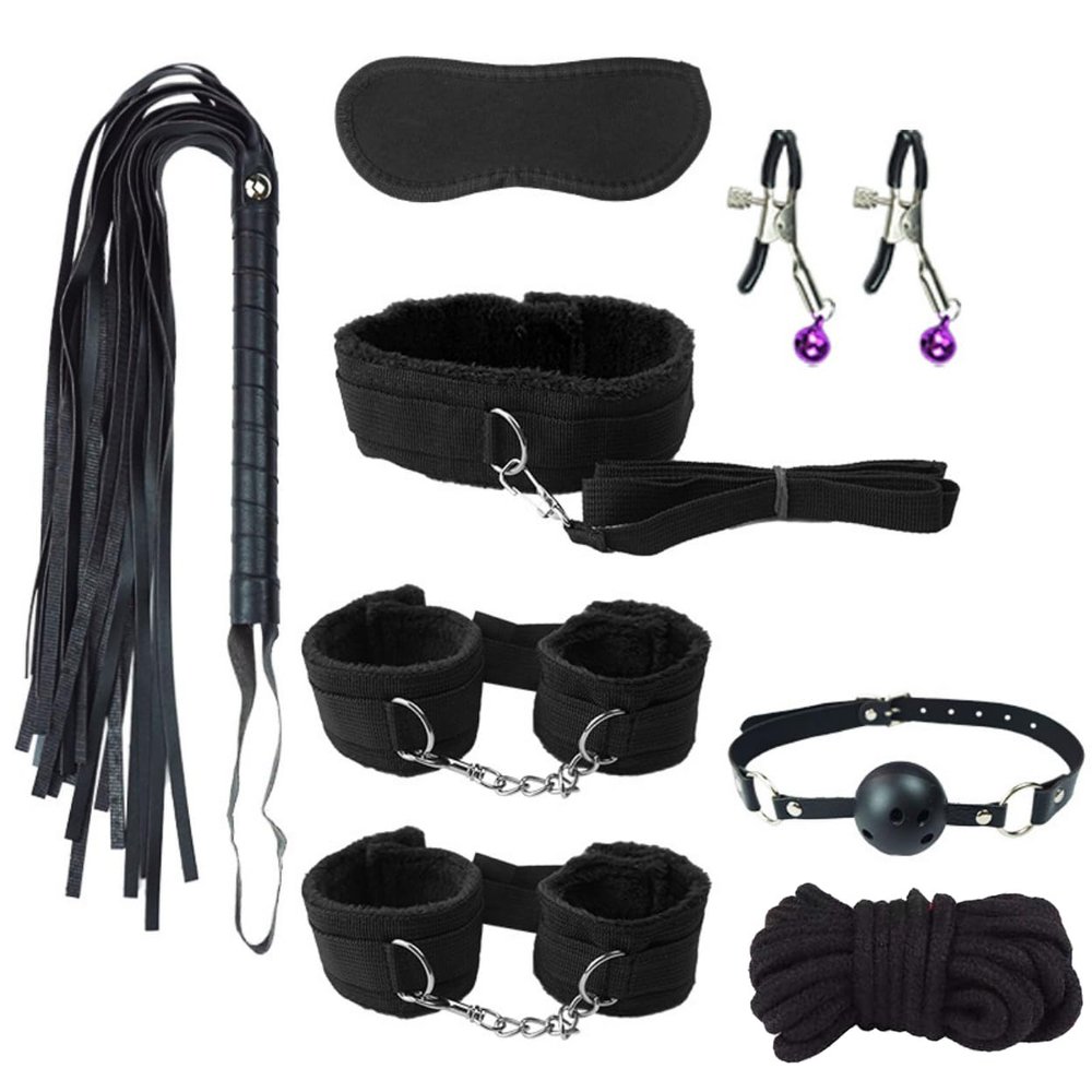 8-Piece Classic Black Nylon Home Fitness Multi Functional Adjustable Set, Washable Design, Comes With Fitness Wristband And And Training Whip - D4