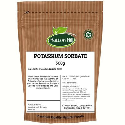 Potassium Sorbate 500g by Hatton Hill | Premium Food-Grade Preservative | Extends Shelf Life & Freshness in Baking | Non-GMO Mould Inhibitor | Ideal for Home & Professional Bakers