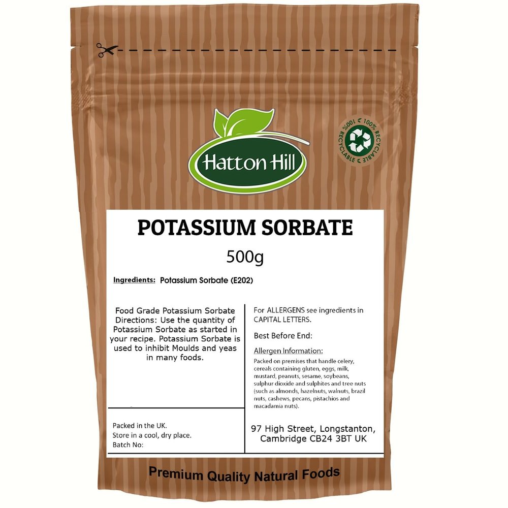 Potassium Sorbate 500g by Hatton Hill | Premium Food-Grade Preservative | Extends Shelf Life & Freshness in Baking | Non-GMO Mould Inhibitor | Ideal for Home & Professional Bakers