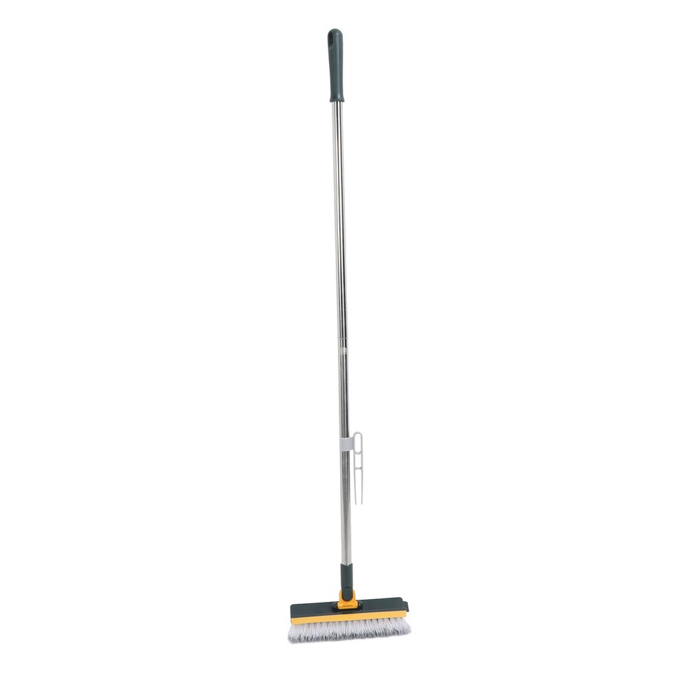 2 in 1 Floor Brush Scrubber Easily Removes Stubborn Grime 180 Degree Rotation for Narrow Spots Extended Handle Sturdy Design Multi-use with Strong Scrub Brush and Squeegee for (Green)