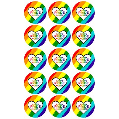 15 x Pride Month Rainbow Heart Edible Cupcake Toppers Wafer Card or Icing Gay Love Celebration Themed Party Decorations Perfect For Brownies Cookies Muffins & More! (Edible Wafer Card)