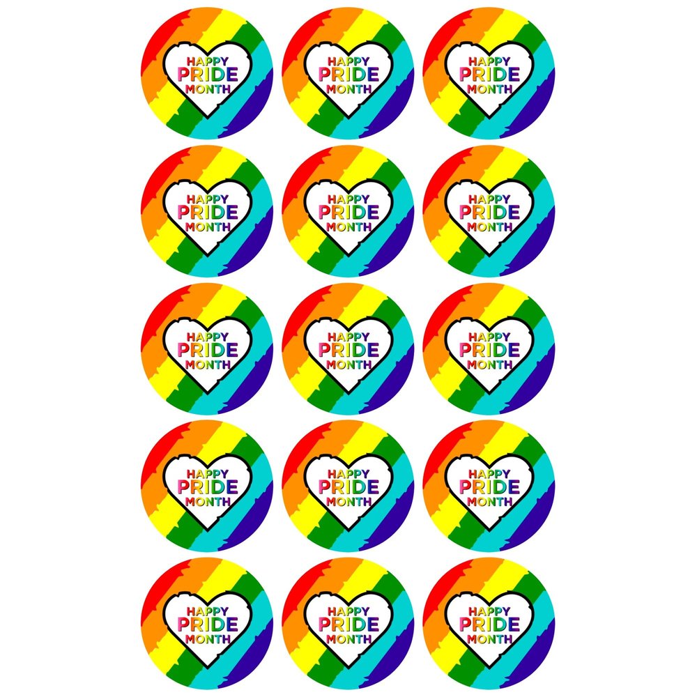 15 x Pride Month Rainbow Heart Edible Cupcake Toppers Wafer Card or Icing Gay Love Celebration Themed Party Decorations Perfect For Brownies Cookies Muffins & More! (Edible Wafer Card)