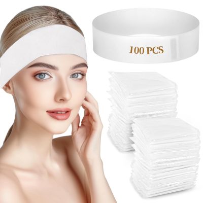 100 Pack Disposable Non-Woven Facial Headbands, Stretchable Headwraps for Skincare, Salon Use, Soft & Secure