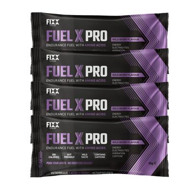 Fixx Nutrition Fuel X Pro Endurance Fuel with Amino Acids - Energy, Electrolytes, Hydration - 4 x 55g Sachets (4 x 55g Sachets, Wild Berry (Caffeinated))