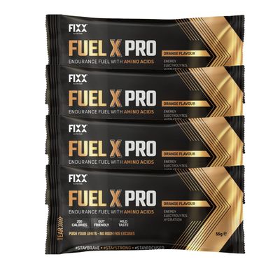 Fixx Nutrition Fuel X Pro Endurance Fuel with Amino Acids - Energy, Electrolytes, Hydration - 4 x 55g Sachets (4 x 55g Sachets, Orange)
