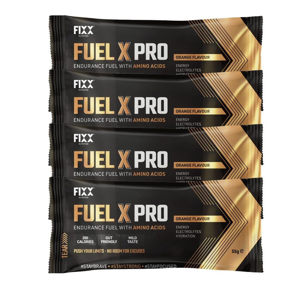 Fixx Nutrition Fuel X Pro Endurance Fuel with Amino Acids - Energy, Electrolytes, Hydration - 4 x 55g Sachets (4 x 55g Sachets, Orange)