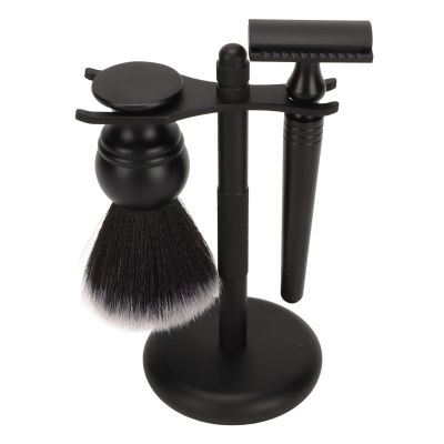 3pcs Beard Trimming Brush Set | Stainless Steel Stand Holder for Drying & Organizing | Compatible with Most Trimmer Styles/Presents for Men | Black ABS & Nylon Wool Kit
