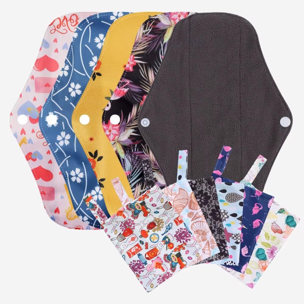5 Pack Eco Friendly Reusable Large Sanitary Pads + Waterproof Storage Bag