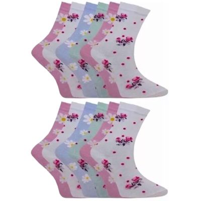 3/6/12 Pack Women Diabetic Non Elastic Socks, Loose Fitting Soft Cotton Rich Gentle Grip Wide Top Ladies Socks (UK, Numeric, 4, 8, Regular, Regular, 12, Design E)