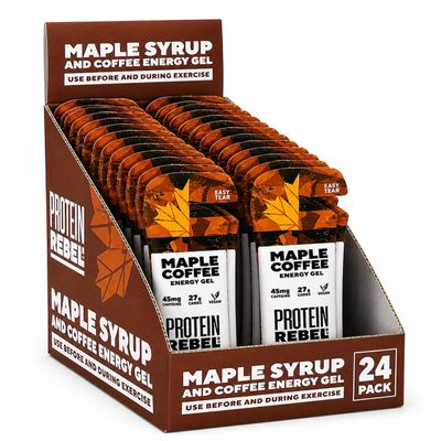 Maple Coffee 100% Natural Caffeine Energy Gels for Running, Cycling & Endurance - Easy to Digest Running Gels - 27g Carbs, 45mg Caffeine, Electrolytes (24 Pack) by Protein Rebel
