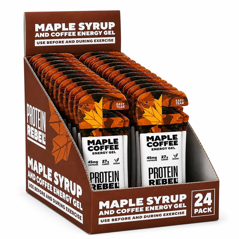 Maple Coffee 100% Natural Caffeine Energy Gels for Running, Cycling & Endurance - Easy to Digest Running Gels - 27g Carbs, 45mg Caffeine, Electrolytes (24 Pack) by Protein Rebel