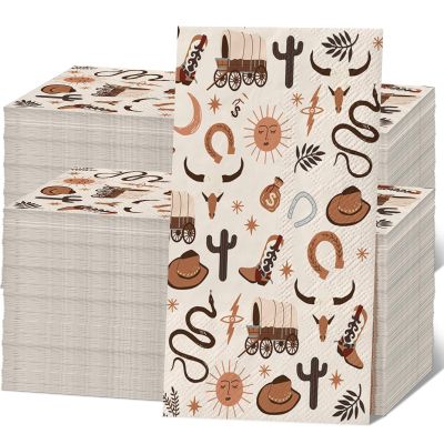 200 Pcs Western Cowboy Paper Napkins Brown Wild West Rodeo Disposable Luncheon Napkins Wild West Disposable Hand Towels Cowgirl Paper Napkin Decorative Cowboy Party Decor Cocktail Napkin Baby Shower