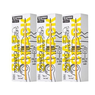 Realfoods by Organico | Organic Italian Torinesi Breadsticks Thin & Crisp Restaurant-Style Snack, 120g (Pack of 3)