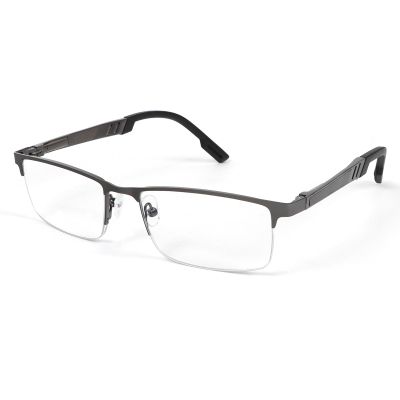 KoKoBin Half Frame Reading Glasses,Aluminum Magnesium Readers for Men Anti-Blue Light Computer Glasses (Grey, 1.5)