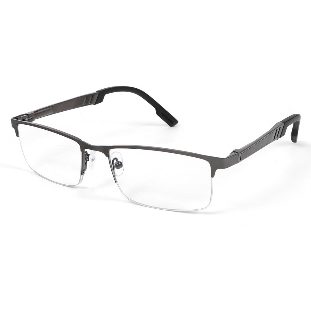 KoKoBin Half Frame Reading Glasses,Aluminum Magnesium Readers for Men Anti-Blue Light Computer Glasses (Grey, 1.5)