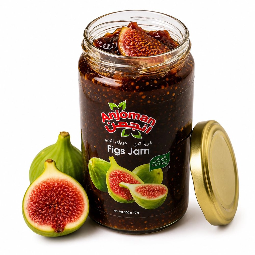 Anjoman Fig Jam 300g Premium Mediterranean Fruit Preserve Traditional Whole Fig Spread for Breakfast, Toasts & Cheese Boards Authentic Sweet Treat 300g Glass Jar