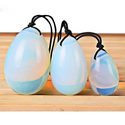 3pcs Egg Set Natural Nephrite Jade Massager,Opalite Jade Eggs for Women Kegel Exercises, Drilled,3 Size Small, Medium, Large
