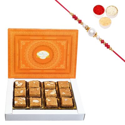 Ghasitaram Gifts Jaiccha Rakhi Gifts for Brothers Sugarfree Besan barfi 400 gmswith Rakhi