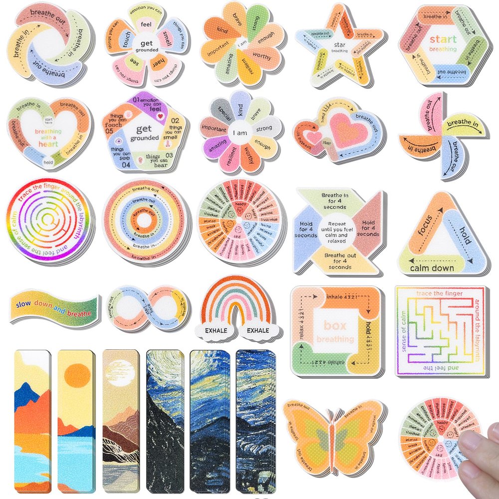 102 Pieces Calm Anxiety Sensory Stickers, 2 Different Surface Texture Styles, Breathing Mindfulness Textured Stickers for Office & Classroom Desks, Fidget Anxiety & Stress Relief for Adults & Teens
