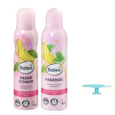 Balea Set of 2 Shaving Gel Aloe Vera & Avocado Oil 200 ml + Shaving Foam Avocado Oil & Vitamin E 150 ml + Bonus: Silicone Sponge for Smooth, Nourished Skin