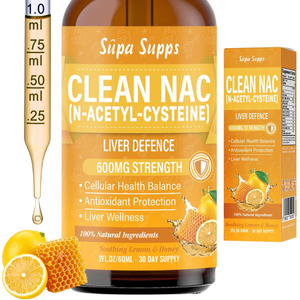 Clean NAC (N-Acetyl-Cysteine) Liquid 60ml - Honey & Lemon Flavour | Augmented NAC Supplement for Daily Support | High Absorption Formula | Easy Liquid Drops | nac n-Acetyl-cysteine 600mg Per Serving