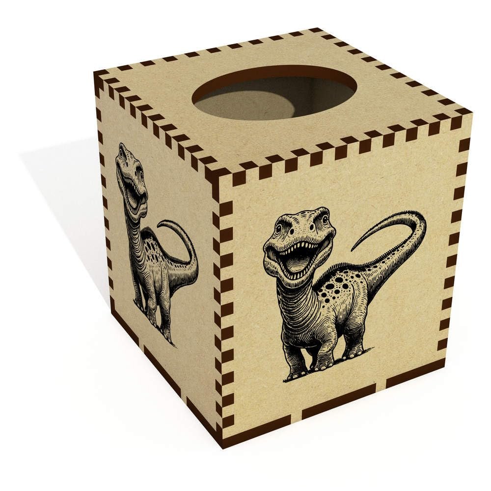Square 'Happy Baby Dinosaur' Wooden Tissue Box Cover (TB00065008)