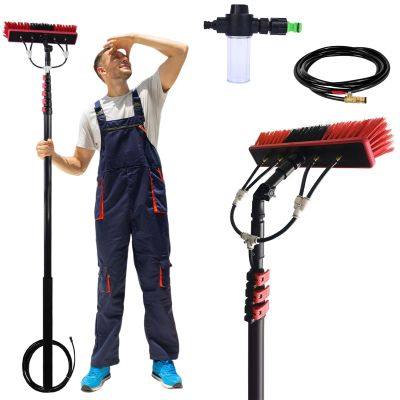 HMASNSEIY Solar Panel Cleaning Brush and Pole, 3.6-10.8m Water Fed Pole Kit, Window Cleaning Brush W/Soap Dispenser,Window Cleaning Kit,Water Fed Telescopic Brush for Cleaning Roof (55cm Brush,3.6M)