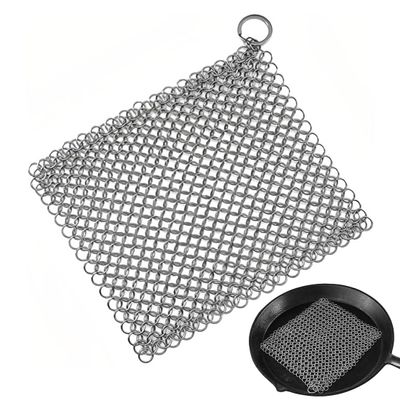 Voarge Cast Iron Cleaner, 17.5 x 17.5 cm Stainless Steel, Chain Scrubber for All Types of Frying Pans, Cast Iron Pans, Grills & Dutch Oven