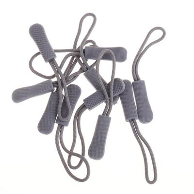 10 Pack of Zipper Pulls with Elastic for Backpacks, Tents, and Cases in Grey