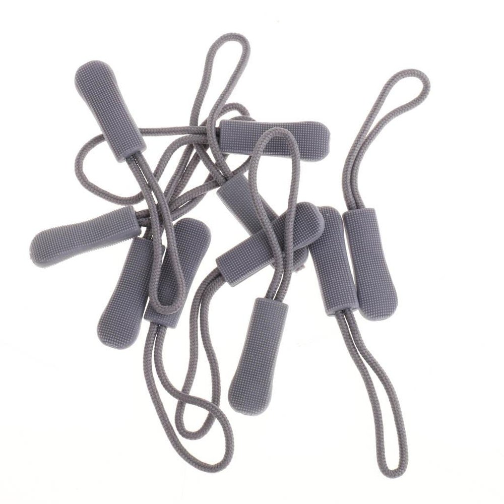 10 Pack of Zipper Pulls with Elastic for Backpacks, Tents, and Cases in Grey