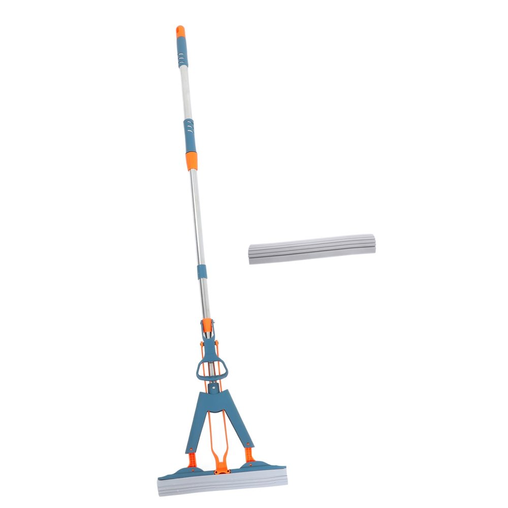 YOSADIER Household Blue Dual Folding Sponge Mop for Wet and Dry Use with Stainless Steel Handle and Strong Wear Resistance, for Cleaning Tile and Wood Floors