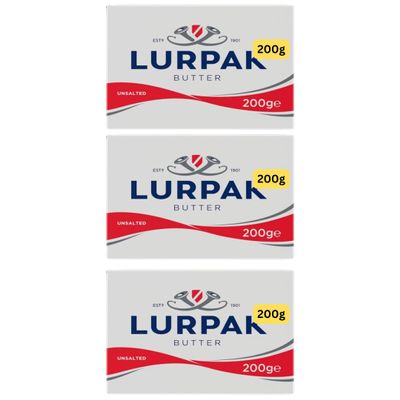 Unsalted Butter 200g Block Lurpaks (3x200g)