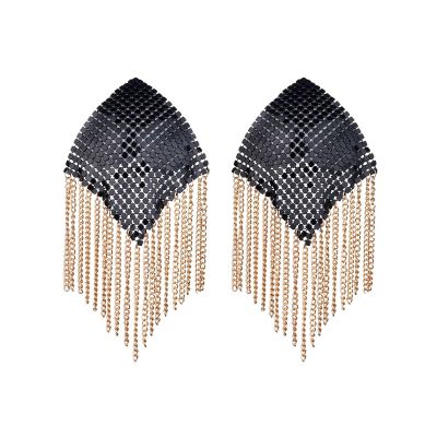 1Pair Reusable Adhesive Pasties Nipple Covers Breast Bra Sequins Tassels Breast Petals For Festivals Raves Lingerie Gifts Black