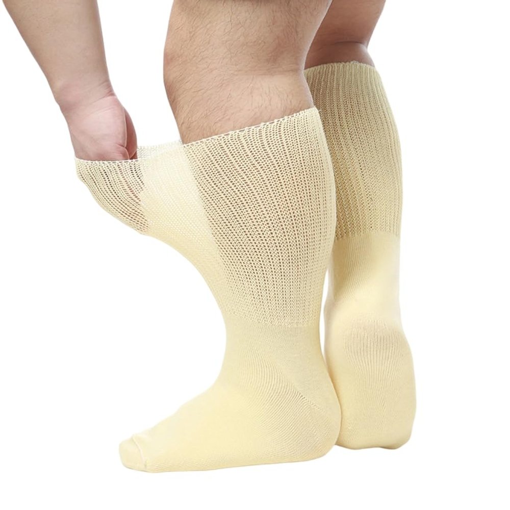 YUSHTPO Extra Wide Socks For Swollen Feet Bariatric None Binding Diabetic Hospital With Grip Men