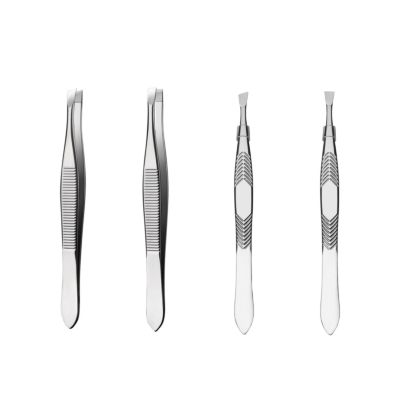 4 x Stainless Steel Tweezers, Tweezer Professional Eyebrow Tweezers, Slanted Tip Tweezer for Facial Hairs, Ingrown Hairs