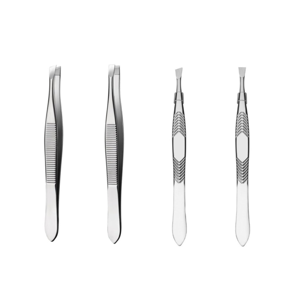 4 x Stainless Steel Tweezers, Tweezer Professional Eyebrow Tweezers, Slanted Tip Tweezer for Facial Hairs, Ingrown Hairs