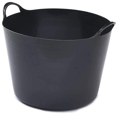 42L Plastic Flexi Tub Heavy-Duty Flexible Storage Bucket (Black) Large Multi-Purpose Round Container for Garden, Laundry, and Home Use Durable Plastic Tub-Pack of 1