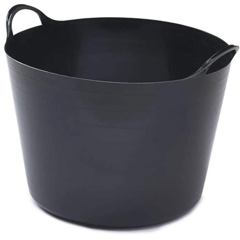 42L Plastic Flexi Tub Heavy-Duty Flexible Storage Bucket (Black) Large Multi-Purpose Round Container for Garden, Laundry, and Home Use Durable Plastic Tub-Pack of 1