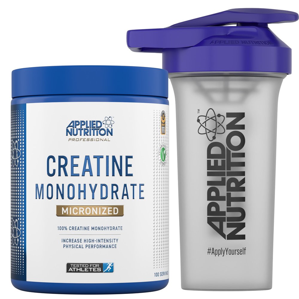 Applied Nutrition Creatine + 700ml Shaker | Creatine Monohydrate Micronized Powder, Increases High-Intensity Physical Performance (500g - 100 Servings) (Unflavoured)
