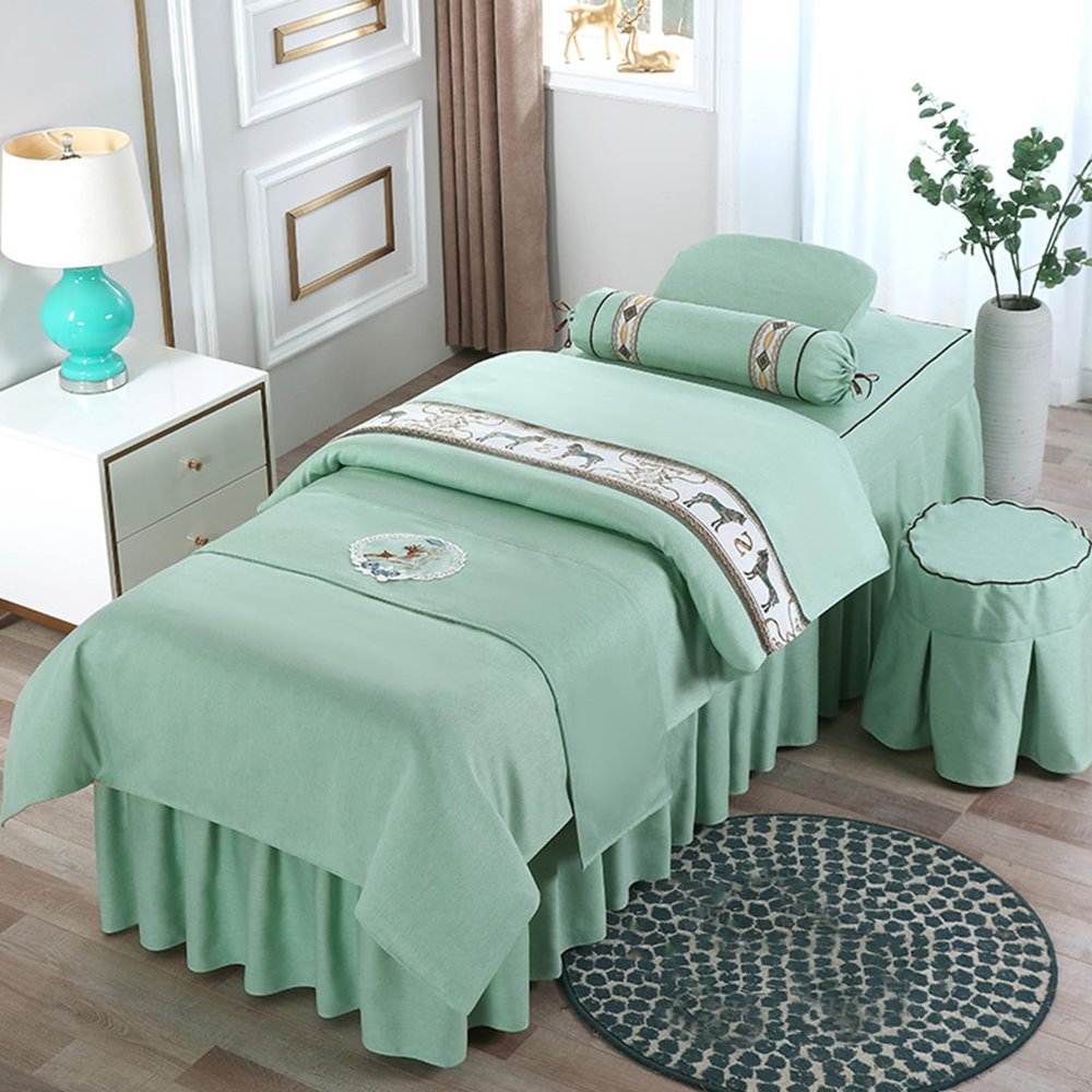 ZZYK Green,70x190cm/27.5x74.8in,Linen Washable Massage Table Cover with Breather Hole,Elastic Massage Bed Sheets Beauty Massage Long Couch Cover Suitable for Salons SPA And Therapists