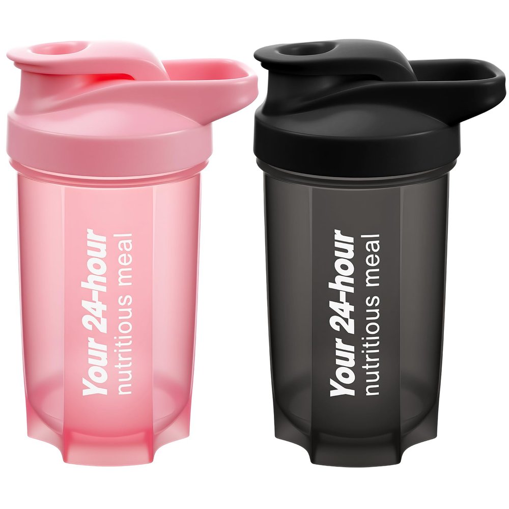 Alaoo Protein Shaker Bottle, 2PCS Shaker Protein Shakes with with Metal Stirring Ball, Sports Gym Supplement Protein Shake Bottle for Mixing Protein Shakes and Supplements, 500ml, Black and Pink