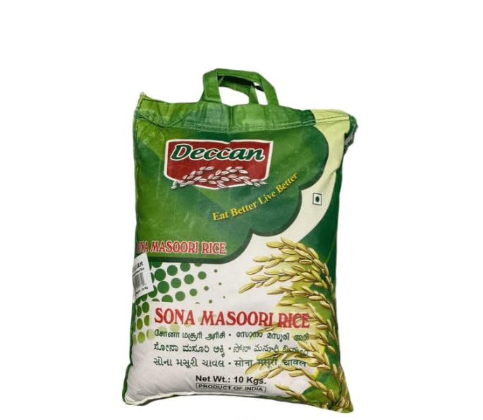 Deccan Sona Masoori Rice 10kg | Premium Quality Short-Grain Rice | Light, Aromatic & Fluffy | Ideal for Daily Meals, South Indian Cuisine, Idli & Pongal | Naturally Processed (Pack of 1)