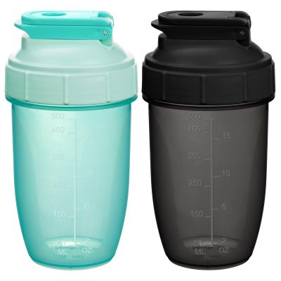 Alaoo Protein Shaker Bottle, 2PCS Shaker Protein Shakes with Metal Stirring Ball, Sports Gym Supplement Protein Shake Bottle for Mixing Protein Shakes and Supplements, 500ml, Black and Green