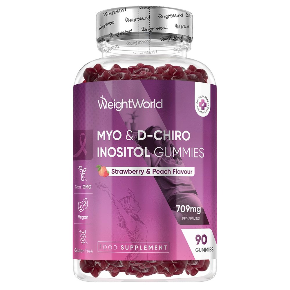 Myo-Inositol & D-Chiro Inositol Gummies - 40:1 Ratio - 90 Gummies (45 Days Supply) - with Added Cranberry Extract - Folic Acid, Zinc, Chromium & Vitamins B6, D3 & B12 - Vegan & Gluten-Free