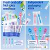 26 Packs 5 in 1 Mini Toothbrush & Floss & Tongue Scraper & Toothpick Set, Disposable Toothbrushes with Toothpaste, On The Go Toothbrush Disposable with 4 Flavors, Portable Oral Care for Travel Work view 2
