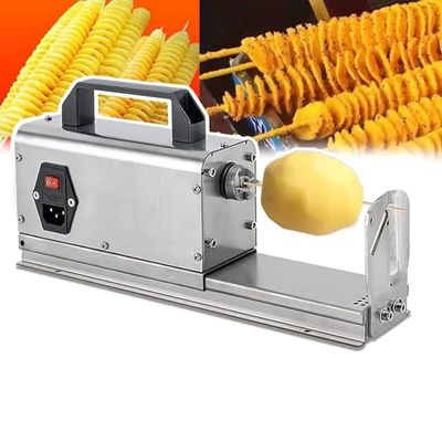 Electric Potato Slicer 3-in-1, Stainless Steel Tower Machine with 3 Blades and Switch Control for Family Kitchen Snacks