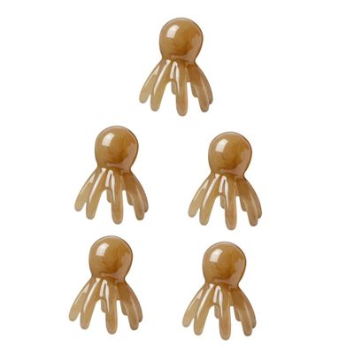 5pcs Resin Octopus Scalp Massager Comb Portable Hair Care Tool for Travel Gentle Jade Like Massage for Scalp Relaxation Eight Claw Design for All Hair Types Light Brown