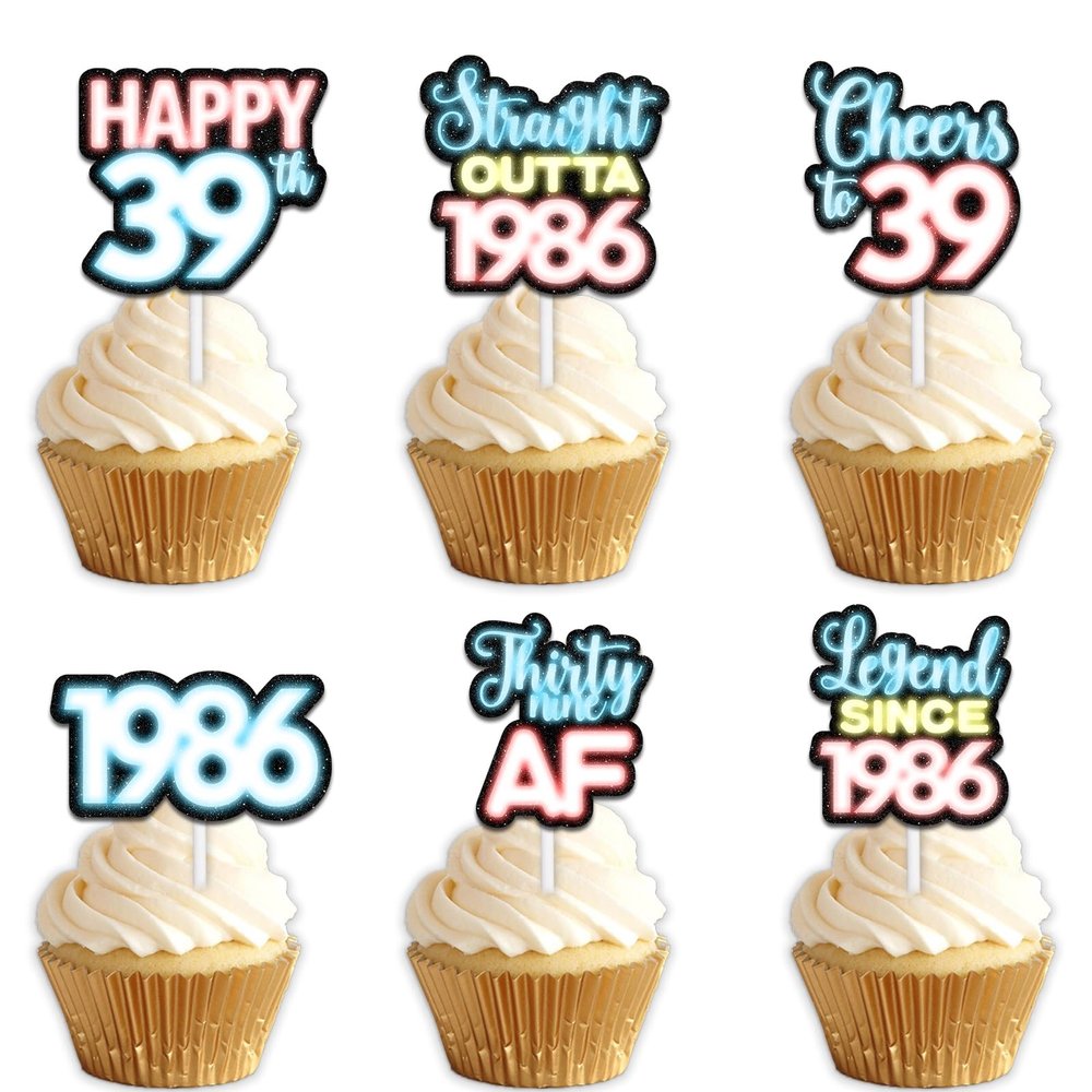 18pcs Blue Glitter Dessert Cupcake Topper Pick for Straight Outta 1986 Legend Since 1986 Theme Decor Supplies Men Happy 39th Birthday Party Decorations