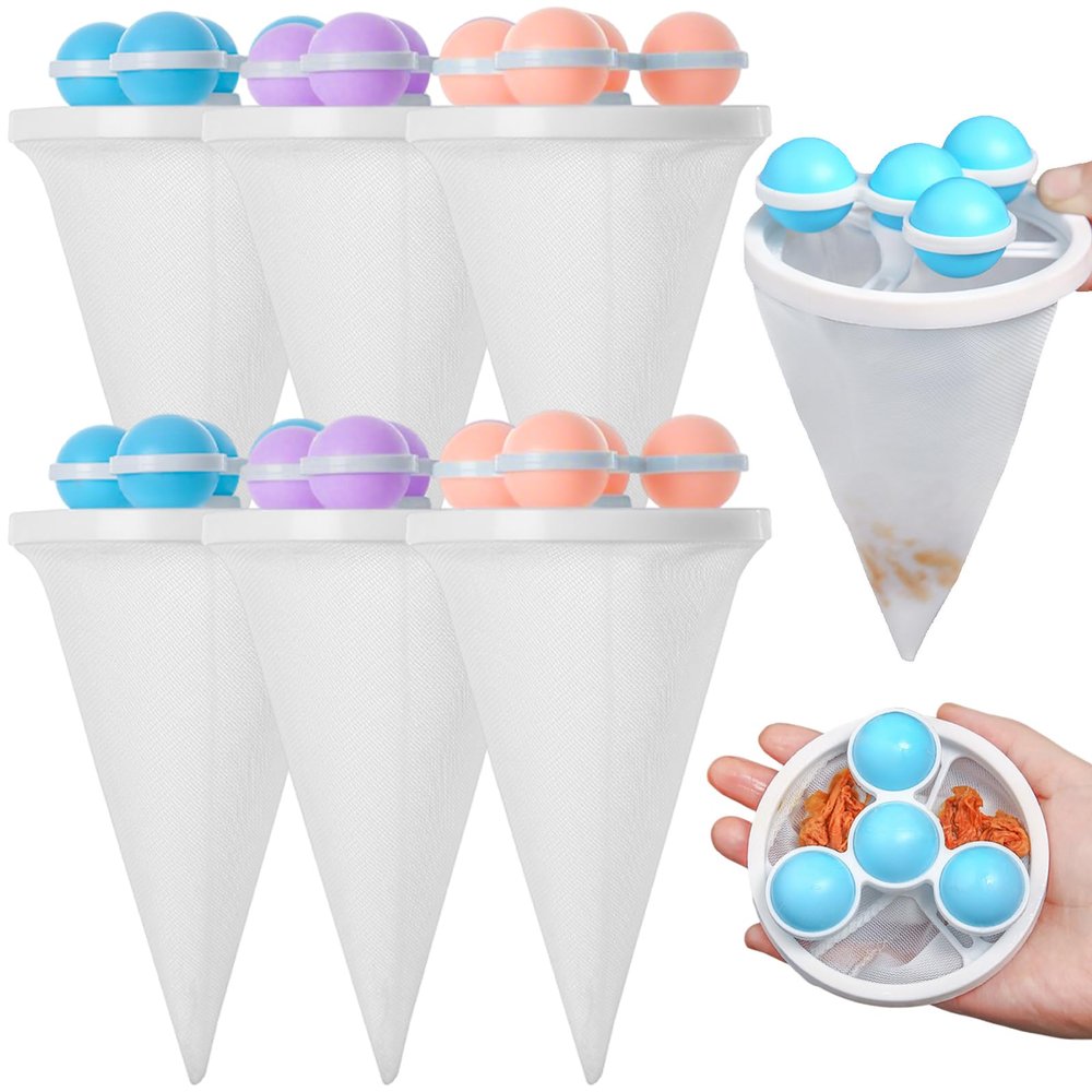 6 PCS Pet Hair Remover Washing Machine Floating Hair Filtering Mesh Reusable Washer Hair Catcher Washing Machine Hair Filter Cleaning Mesh Bag for Laundry and Floating Hairs
